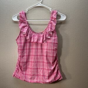 Cabana Life Talbots Tankini‎ Swimsuit Top Pink Beach Summer UPF 50+ Sz M Gingham